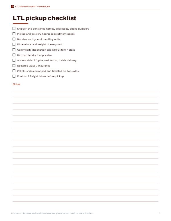 Preview of Printable LTL Pickup Checklist